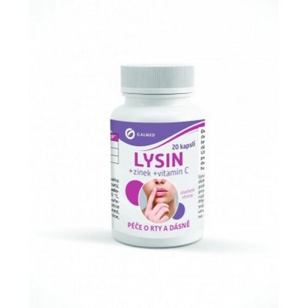 Lysine + Zinc + Vitamin C – dietary supplement with 20 capsules. Supports immune function, promotes collagen production, and strengthens hair and skin.