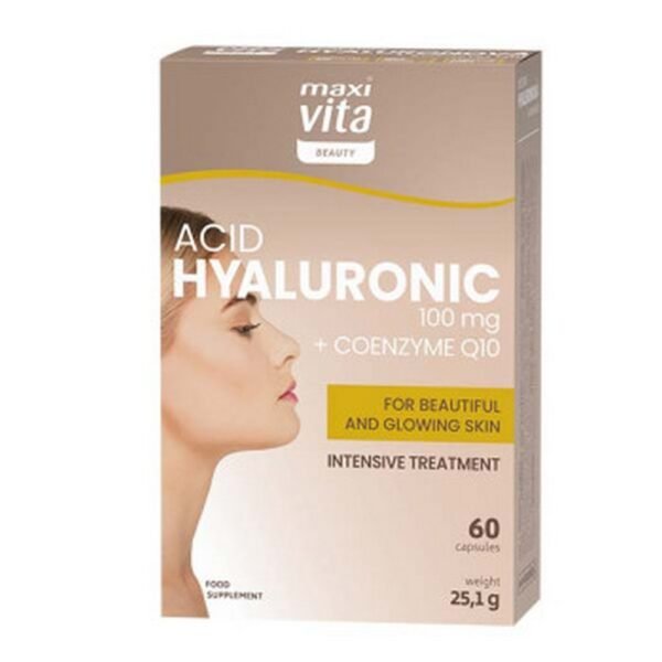 Maxi Vita Beauty – dietary supplement with 60 capsules, containing hyaluronic acid and coenzyme Q10. Supports skin hydration, elasticity, and overall beauty from within.