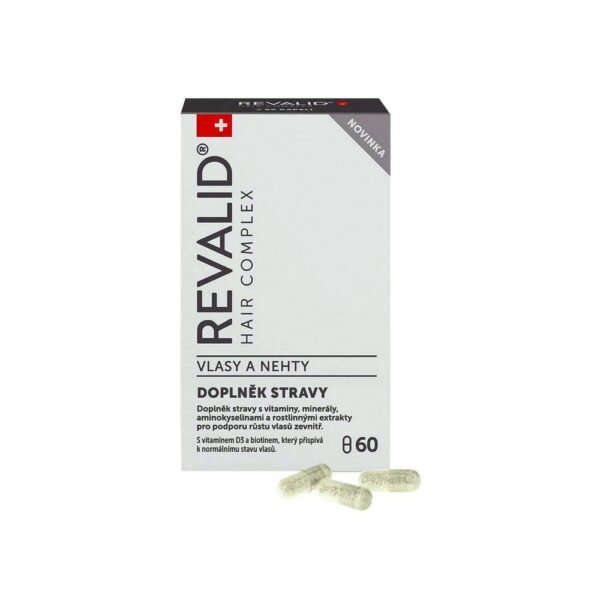 Revalid Hair Complex Cps.60 is a dietary supplement formulated to support hair growth and improve hair health, containing a combination of vitamins, minerals, and amino acids.