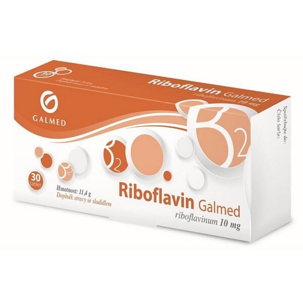 Riboflavin Tbl.30x10mg Galmed is a vitamin B2 supplement in tablet form, produced by Galmed. It supports the normal functioning of the skin, eyes, and nervous system.
