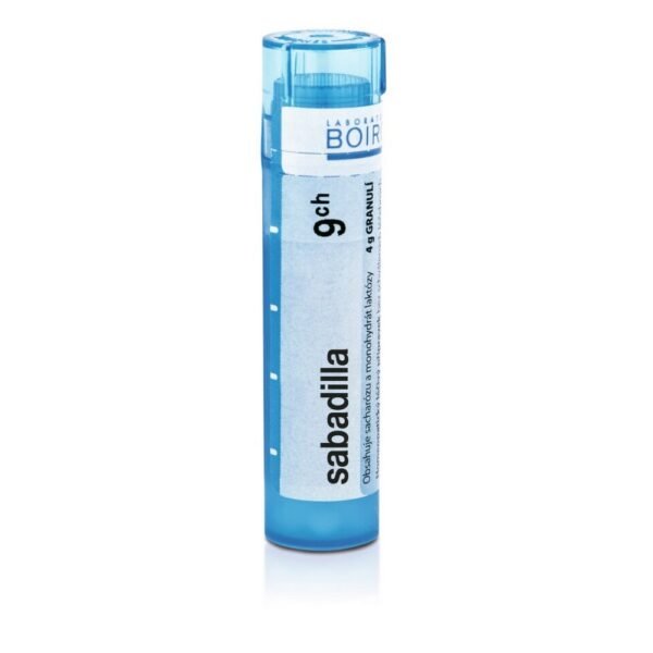Sabadilla is a homeopathic remedy used to treat symptoms of hay fever, allergic rhinitis, and sneezing caused by pollen or other allergens. It may also help with nasal congestion and itchy throat. The granules should be dissolved under the tongue as directed by a healthcare provider.