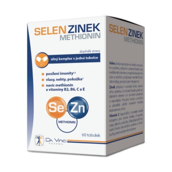 Selenium Zinc Methionine Da Vinci Pharma is a dietary supplement that combines selenium, zinc, and methionine to support immune function, skin health, and overall well-being. It comes in a bottle containing 60 capsules.