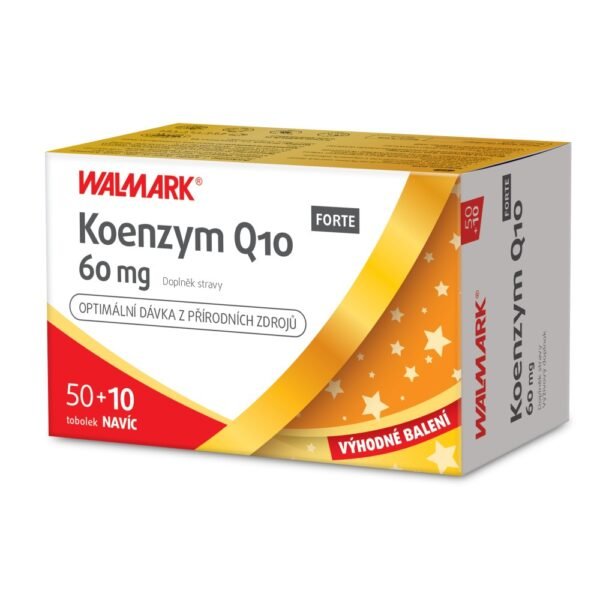 Walmark Coenzyme Q10 Forte 60mg is a dietary supplement that supports heart health, energy production, and antioxidant protection. Coenzyme Q10 is known to help with cellular energy and may support overall vitality.